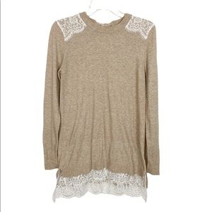 Marleylilly Tan  Lace Hem Sweater or Mini Sweater  Dress in Tan Size Medium